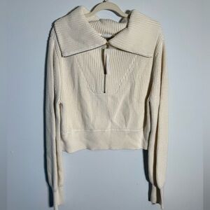Varley Mentone Knit Cream Zip Collar Oversized Sweater L NWT